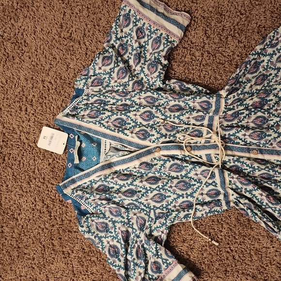 Boho Beach Hut midi dress bohemian flowy medium nwt teal and pink FP to Love - Picture 10 of 14